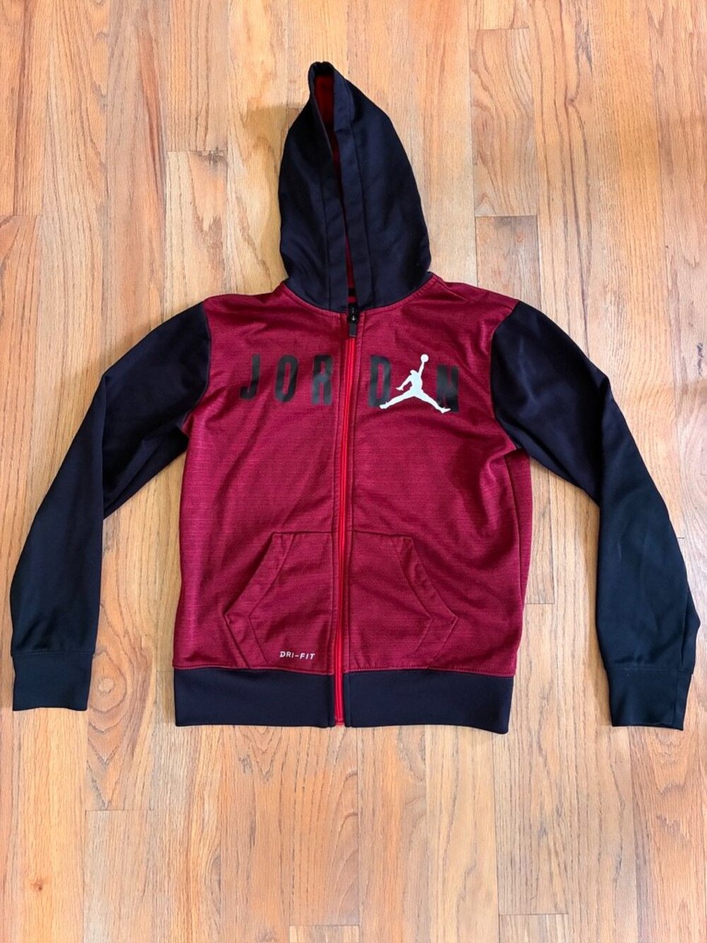 Jordan Boys Red Heather Black Dri-FIT Full-Zip Hoodie Medium (10/12)